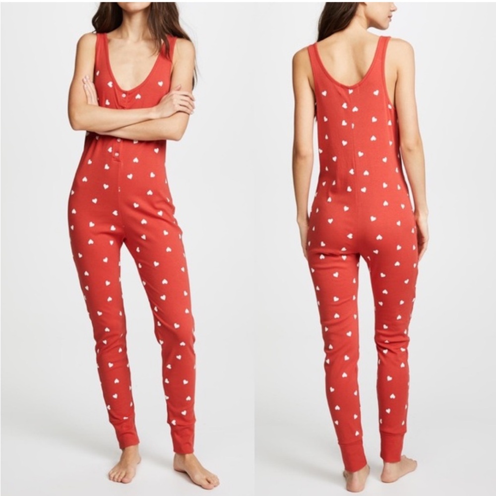 Wildfox Red cotton Jumpsuit Falling White Heart, Small